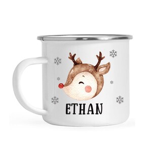 Kids Hot Cocoa Christmas Mug Personalized Hot Chocolate Mug Personalized Christmas Gift for Kids, Boy, Girls, Cute Reindeer Mug