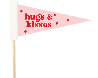Valentine’s Day Pennant Flag with Wooden Dowel Felt Kids Pennant Banner Valentine’s Day Banner Photo Prop Valentines Decor Basket Flag Wand