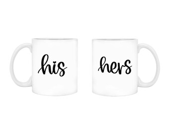 His Hers Couples Coffee Mug, Porcelain Ceramic Mug, Valentine's Day Gift Ideas For Her, Him, Wedding, Newlyweds, Couples, Wife, Husband