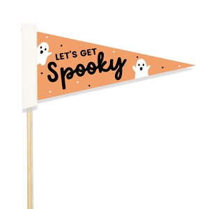 Halloween Pennant Flag with Wooden Dowel, Boo Basket Flag, Let’s Get Spooky Pennant Banner, Assembled Felt Flag