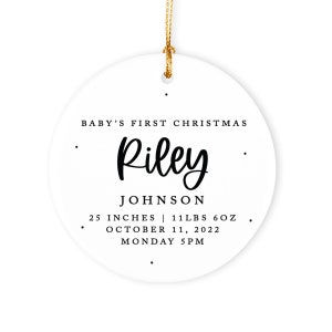 Personalized Baby&#39;s First Christmas Ornament 2023 New Baby STATS Keepsake Baby Shower Gift Ideas