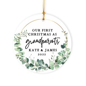 Personalized First Christmas as Grandparents 2023 Ceramic Christmas Tree Ornament Christmas Gifts for Grandpa & Grandma Baby Announcement