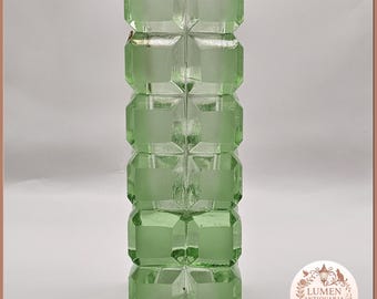 Vaso vintage in cristallo verde - Vetro ghiacciato geometrico, revival Art Déco di metà secolo degli anni '70