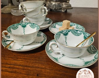 Set di tazzine da caffè espresso KPM Ercole Gola Milan – Porcellana di lusso italiana vintage verde e oro