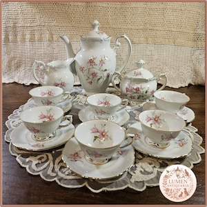 Vintage Altenburg Saxony Coffee Set: German Porcelain Floral Gold Trim