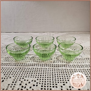 Vintage Green Glass Dessert Cups - 1950s Octagonal Liquor Bowls