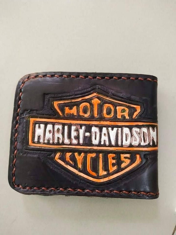 Harley Davidson Biker Hand Tooled Wallet Regalos Hombres Etsy España