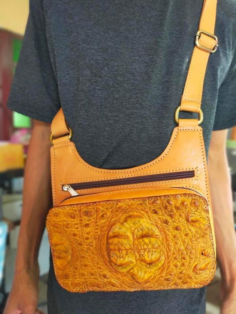 Hand Tooled Leather Crossbody Sling Bag for Men Carved Chest Etsy
