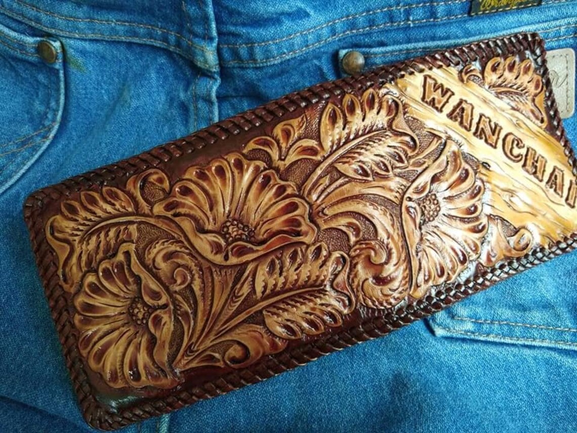 Hand Tooled Leather Bifold Wallet Sheridan Style Floral - Etsy