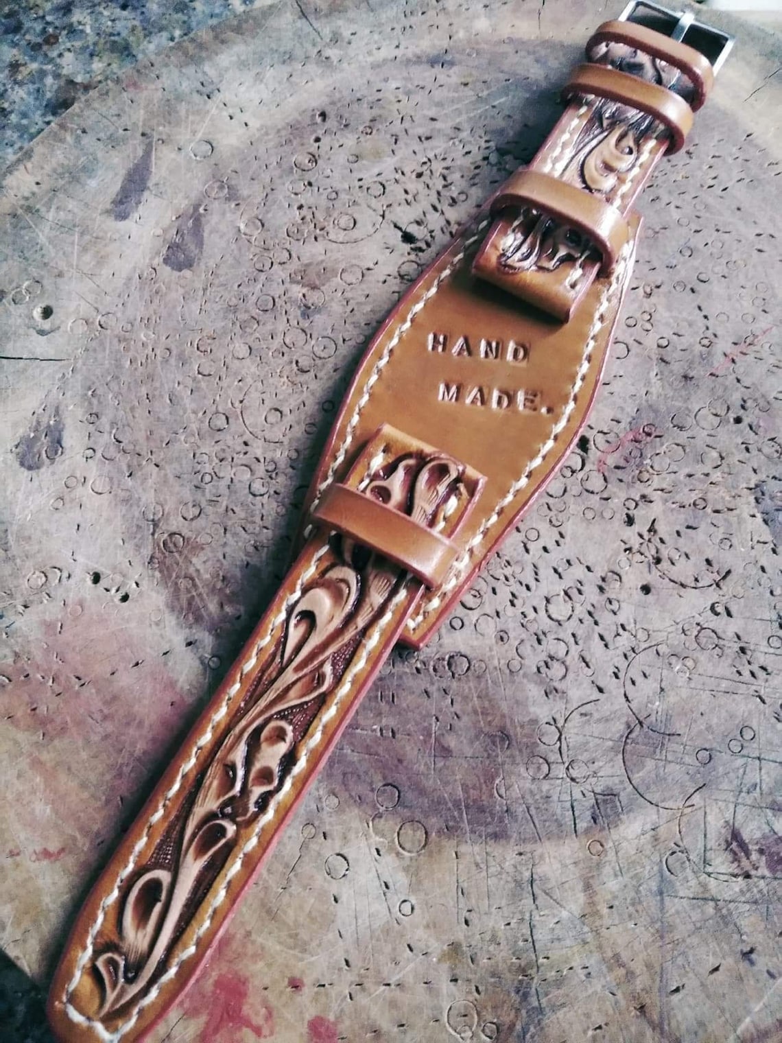 Hand Tooled Leather Watch Strap Apple Watch Band Leather Etsy