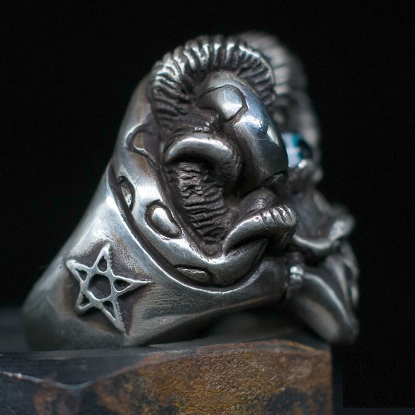 Goat Head Silver Ring Inverted Pentagram Baphomet Gothic Vintage Satanic Star Ring Handmade Silver Ring Devil Pagan Occult Satanic Symbol