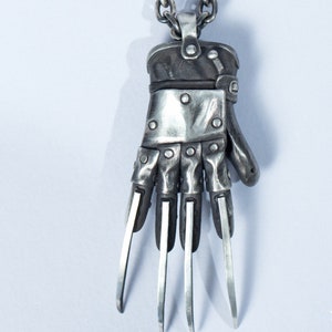 Freddy Glove Pendant Nightmare on Elm Street Freddy Krueger Glove Inspired Hand Claw Slasher Silver Biker Pendant