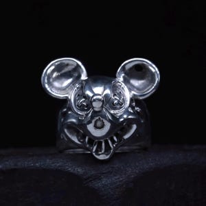 Ond Musse Pigg Ring Massivt Sterlingsilver Demon Läskig Mus Ring Unisex Ring Rock Biker Ring bild 8