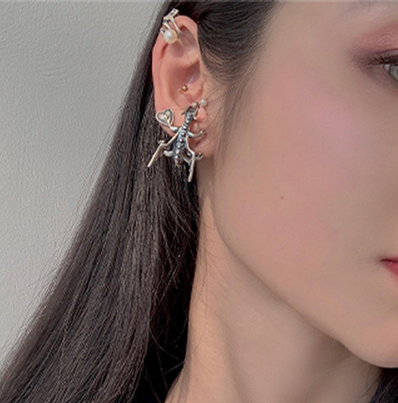 Dragon Ear Clip Ear Cuff Handmade Gothic Dragon Ear Wrap 925 Sterling Solid Silver Dragon Pet Ear Stud Ear Cuff Animal Ear Cuff Earring