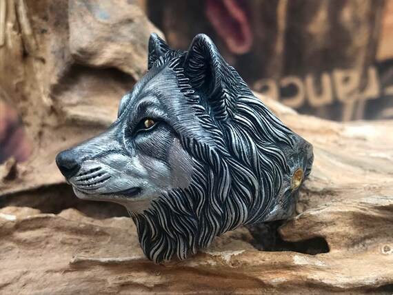 Gran Líder Wolf Ring Chunky Wolf Head Ring Gothic Ring Rock | Etsy España