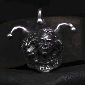 Joker Silver Pendant Skull Handmade Sterling Silver Viking Skull Laughing Joker Biker Skull Necklace Goth Punk Jewellery Skull Artwork
