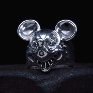 Ond Musse Pigg Ring Massivt Sterlingsilver Demon Läskig Mus Ring Unisex Ring Rock Biker Ring bild 5