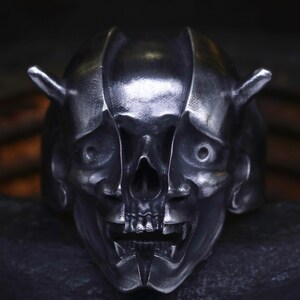 Prajna Hannya Skull Ring Handgemachte Hannya Maske Ring Dämon Teufel Japanischer Teufel Schmuck Wicca Hexe Ring Punk Rock Biker Ring