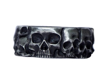 Skull Ring Handmade Solid Sterling Silver Skull Artwork Ring Gothic Ring Viking Skull Ring Biker Oxidised Antique Finish Ring