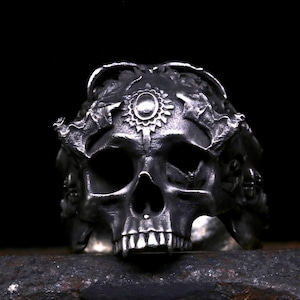 Skull Ring Silver Handmade Solid Sterling Silver Skull Artwork Ring Silver Bat Ring Animal Biker Ring Antique Gothic