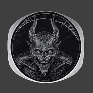 Horned Skull Devil Demon Handmade Artisan Solid Silver Gothic Biker Signet Ring