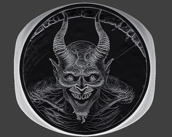 Horned Skull Devil Demon Handmade Artisan Solid Silver Gothic Biker Signet Ring