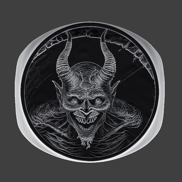 Horned Skull Devil Demon Handmade Artisan Solid Silver Gothic Biker Signet Ring