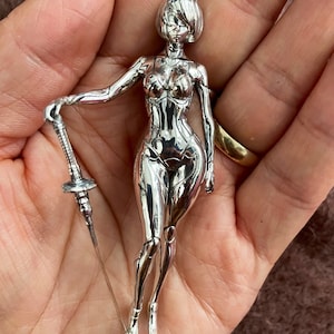 Sterling Silver Cyberpunk Woman Pendant: NieR Automata Miniature