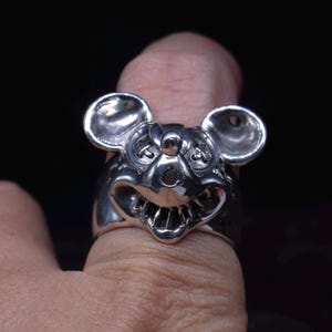 Ond Musse Pigg Ring Massivt Sterlingsilver Demon Läskig Mus Ring Unisex Ring Rock Biker Ring bild 7