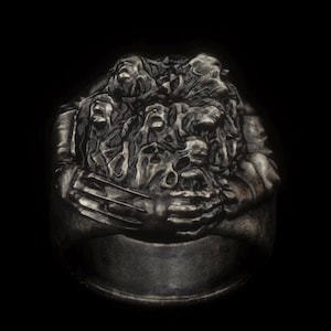 Freddie Golve Hand Silver Ring Nightmare on Elm Street inspired Slasher Horror Character Victims Faces Handmade Sculpted Gothic Biker Signet