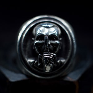 Clown Doll Handmade Solid Silver Ring Dead Silence Dark Art Gothic Ring Spooky Scary Horror Collection Rock Punk Biker Ring Men Signet Ring