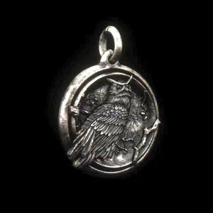 Owl Gothic Horned Eagle Owl Bird Handmade Solid Silver Pendant Bird Pendant Antiqued Retro Wicca Necklace Biker Pendant