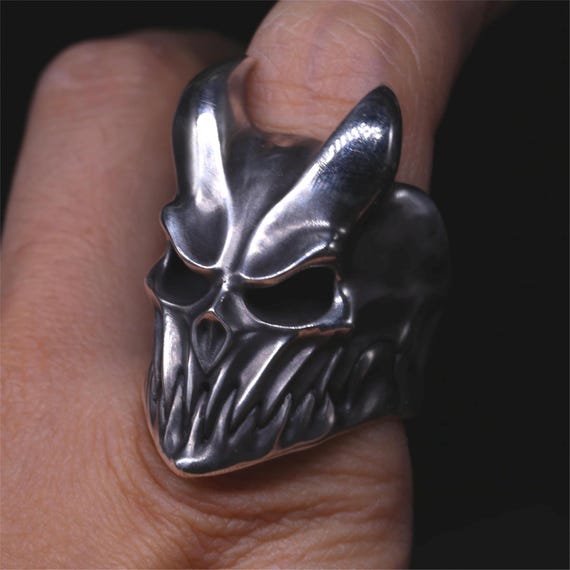 Horns Devil Ring Demon Skull Horns Ring Massive Handmade Silver