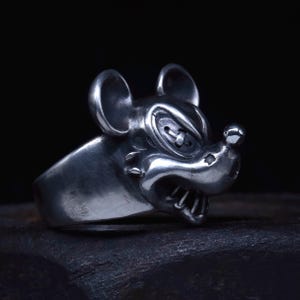 Ond Musse Pigg Ring Massivt Sterlingsilver Demon Läskig Mus Ring Unisex Ring Rock Biker Ring bild 6