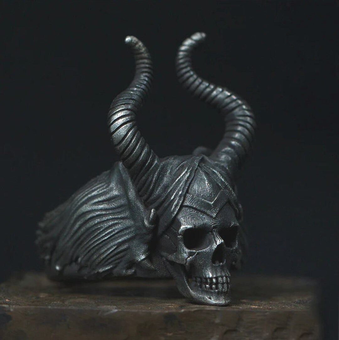 Horned Skull Devil Demon Silver Ring Handmade Artisan Dark Gothic Ring ...