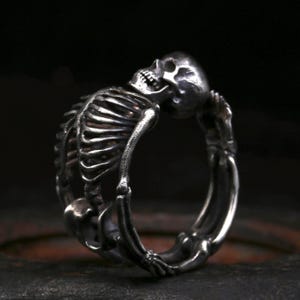 Full Skeleton Ring Skull Handmade Unisex Silver Ring Gothic Ring Gothic Jewelry Engagement Ring Birthday Gift  Vivid Artwork Ring