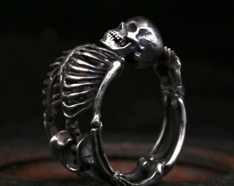 Volledige skeletring schedel handgemaakte unisex zilveren ring gotische ring gotische sieraden verlovingsring verjaardagscadeau levendig kunstwerk ring
