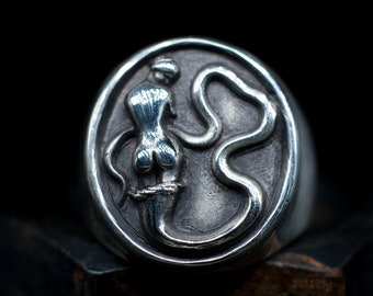 Gorgo Medusa Snake Serpent Ring Greek Hero Handmade Gothic 925 Solid Silver Men's Signet Ring Greek Mythology Medusa Boho Ring