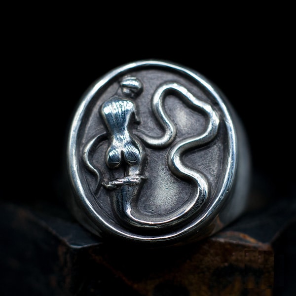 Gorgo Medusa Snake Serpent Ring Greek Hero Handmade Gothic 925 Solid Silver Men's Signet Ring Greek Mythology Medusa Boho Ring