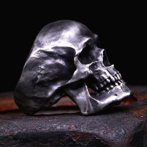 Skull Silver Ring Handmade Solid Oxidized Sterling Silver Male Skull Ring Gothic Unisex Steampunk Punk Rock Biker Personalised Ring