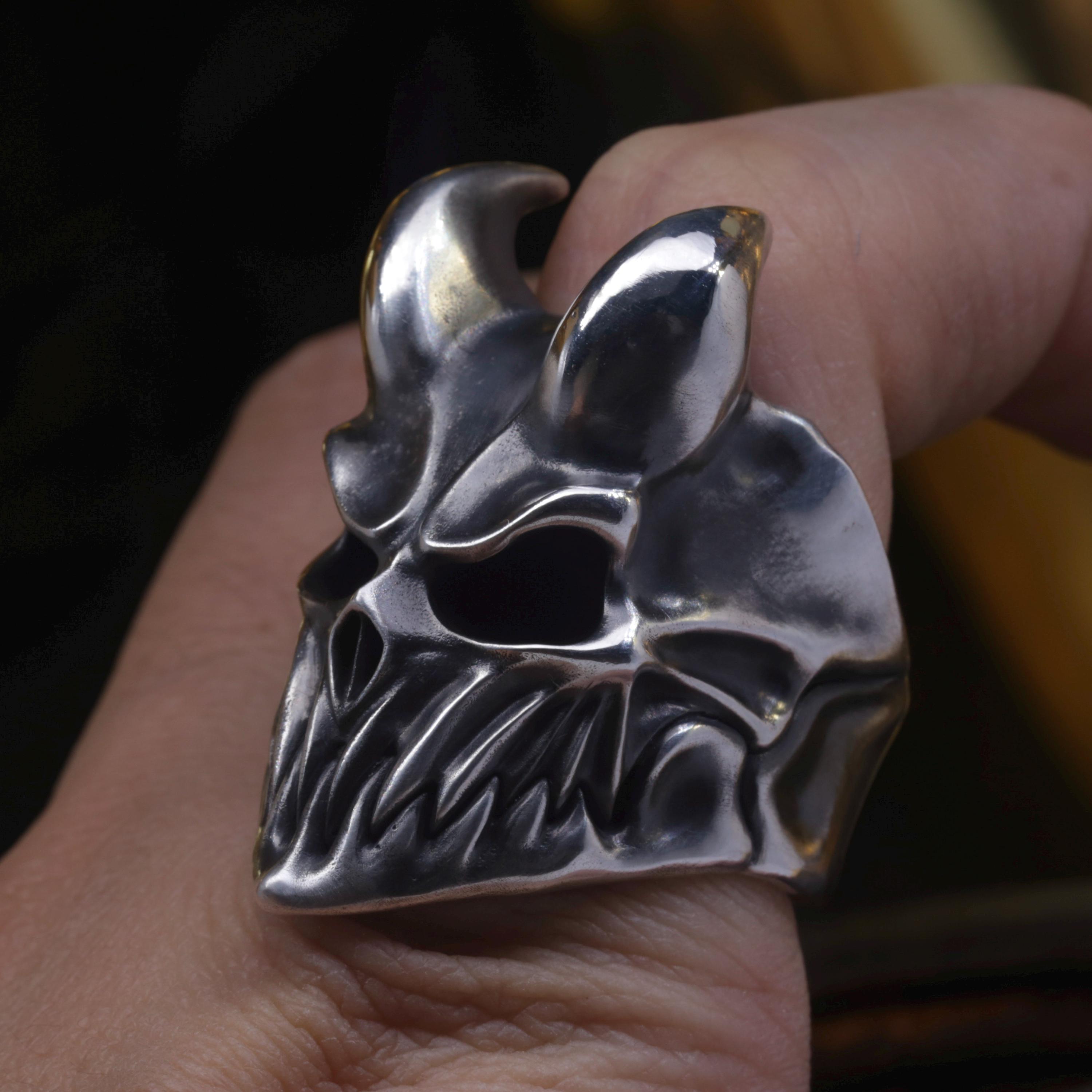 Horns Devil Ring Demon Skull Horns Ring Massive Handmade Silver