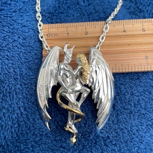 Angel and Demon Pendant Wings Angel Devil Dance Handmade Pendant + Necklace Original Design Gothic Angel Wings Solid Sliver