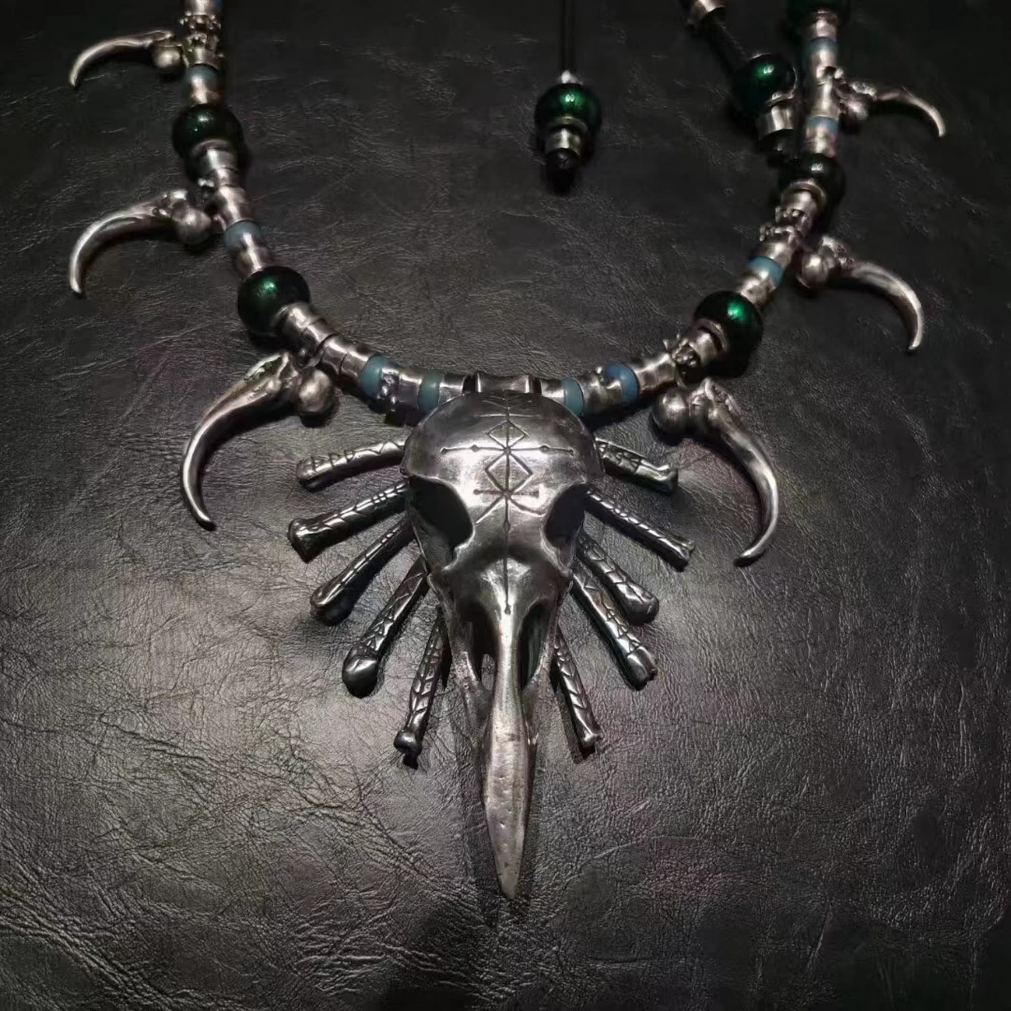 Raaf schedel talisman zilveren ketting heks ambacht vogel schedel hanger antieke totem figuur gotische raaf ketting wicca biker ketting