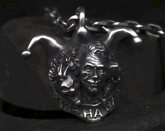 Joker Silverhänge Dödskalle Handgjort Sterlingsilver Vikingadödskalle Skrattande Joker Bikerdödskalle Halsband Goth Punk Smycken Dödskallekonstverk