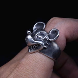 Ond Musse Pigg Ring Massivt Sterlingsilver Demon Läskig Mus Ring Unisex Ring Rock Biker Ring bild 9