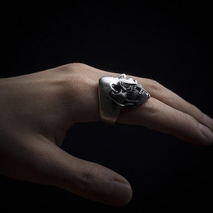 Half Face Half Skull Ring Solid Silver Soul and Show Art Ring Half Soul ...