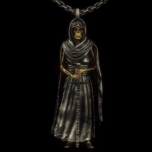 Grim Reaper Pendant Handmade Solid Sterling Silver Skull Viking Angel of Death Reaper Miniature Figure Goth Biker  Halloween Jewelry