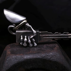 Key in Skeleton Hand Together Handmade Silver Collectable Pendant Necklace Love Couple  engagement Pendant Necklace Gothic Biker Pendant
