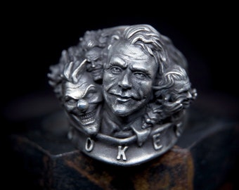 Joker Silver Ring Clown 5 Joker Faces Ring Craft Handmade Ring Large Men's Solid Silver Biker Jewelry Gothic Personalised Gift Biker Ring
