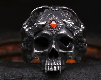 Silver Vampire Skull Ring Bat Ring Handmade Skull Biker Ring Gothic Ring Vampire Jewelry Witch Ring